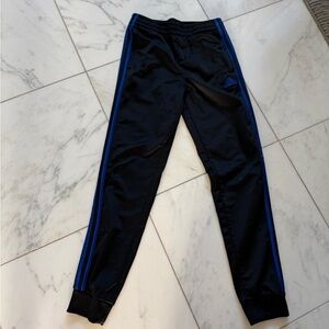 adidas Kids Black Joggers with Blue Stripes